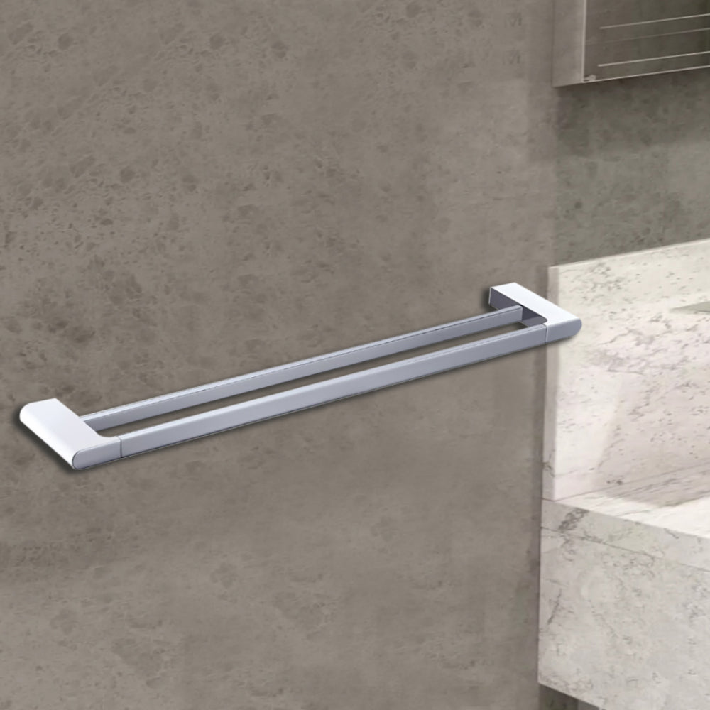 Cora Double Towel Rail 800mm Chrome & White 5302-800-CW - Bathroom Hub