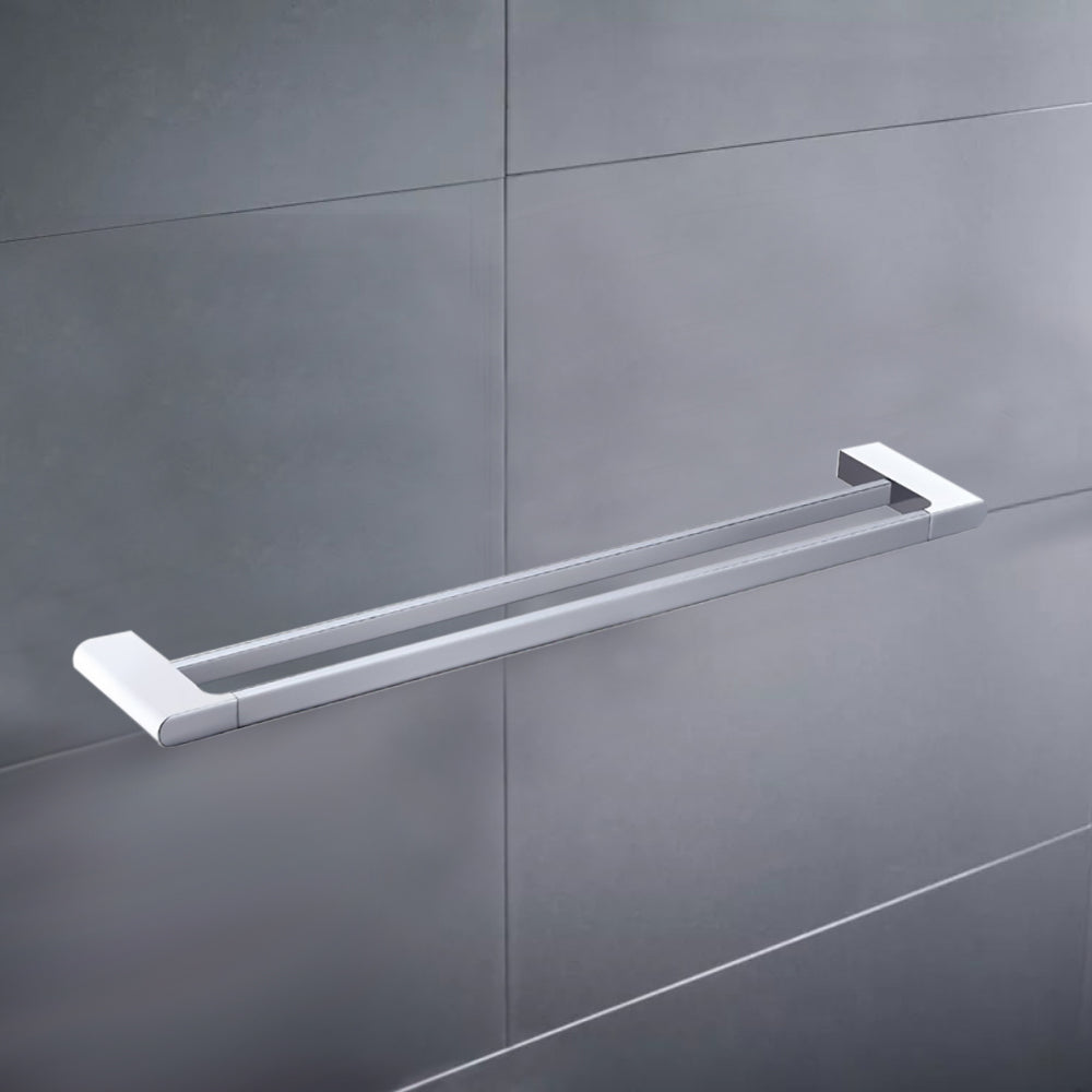 Cora Double Towel Rail 800mm Chrome & White 5302-800-CW - Bathroom Hub