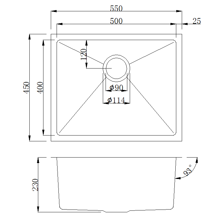 Handmade Stainless Steel Kitchen Sink / Laundry Tub (55cm x 45cm) – PVD Black - HMSB5545PVD - Bathroom Hub