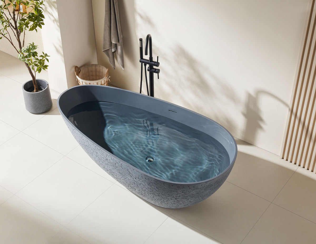 Solid Surface Cast Stone Freestanding Bath 1005 Concrete Finish - Bathroom Hub