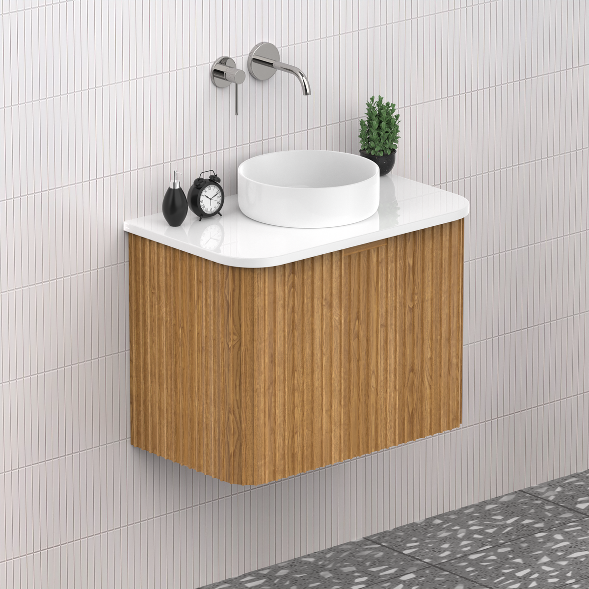 Fluted Timber Oak Designer Vanity Unit 600mm WH2216S_600_OAK