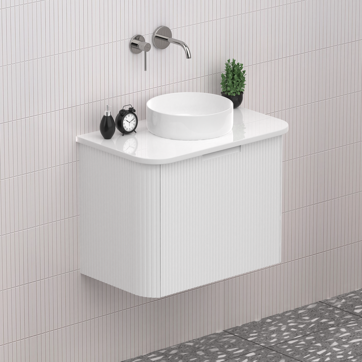 Fluted Matt White Designer Vanity Unit 600mm WH2216S_600_MW