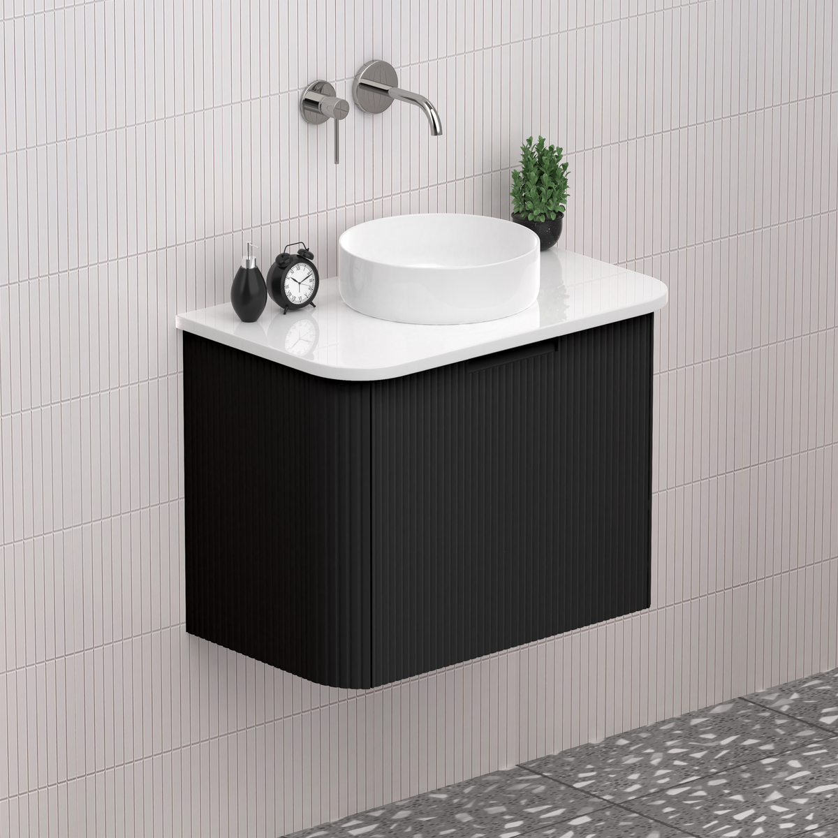 Fluted Matt Black Designer Vanity Unit 600mm WH2216S_600_MB - Bathroom Hub