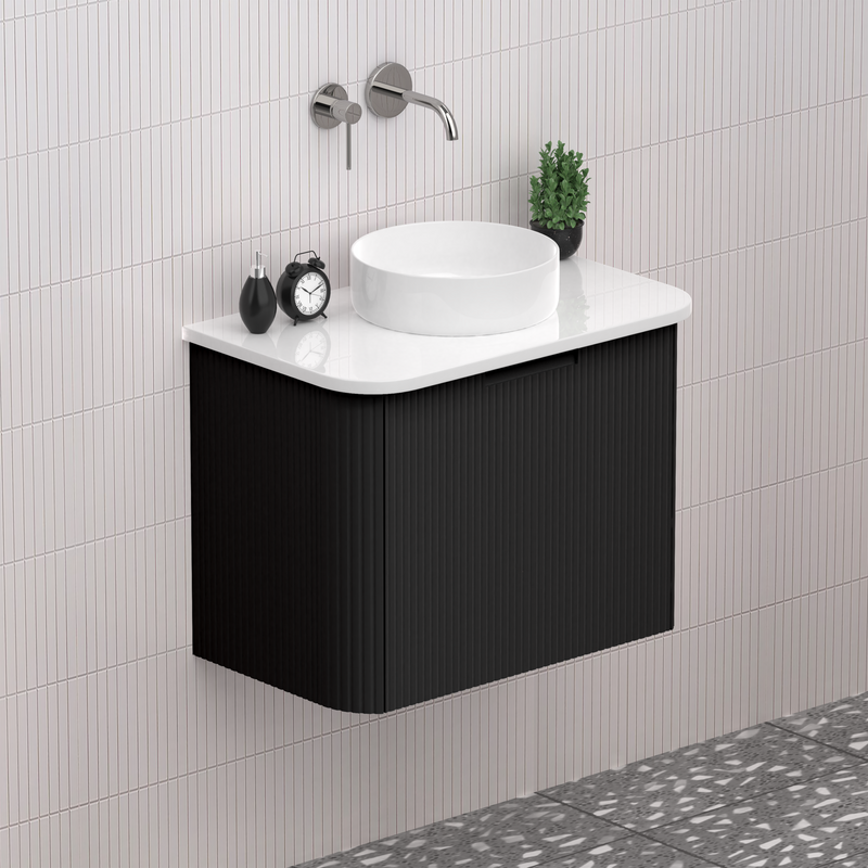 Fluted Matt Black Designer Vanity Unit 600mm