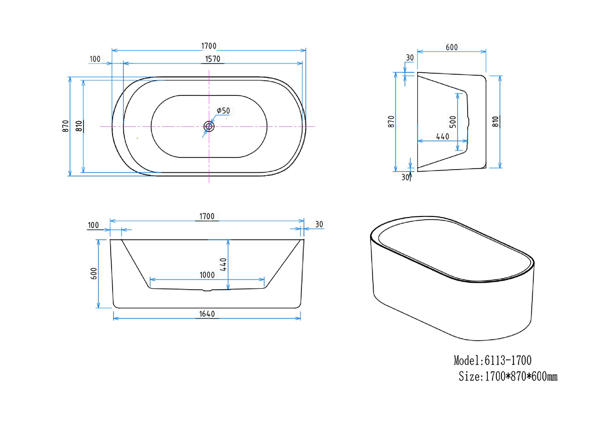 1700mm Elise 17 Jets Freestanding Spa - Bathroom Hub