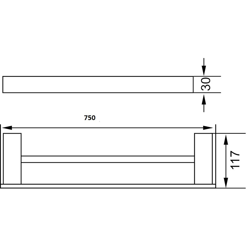 Rosa Double Towel Rail 750mm Matte Black - 6408D-750-MB