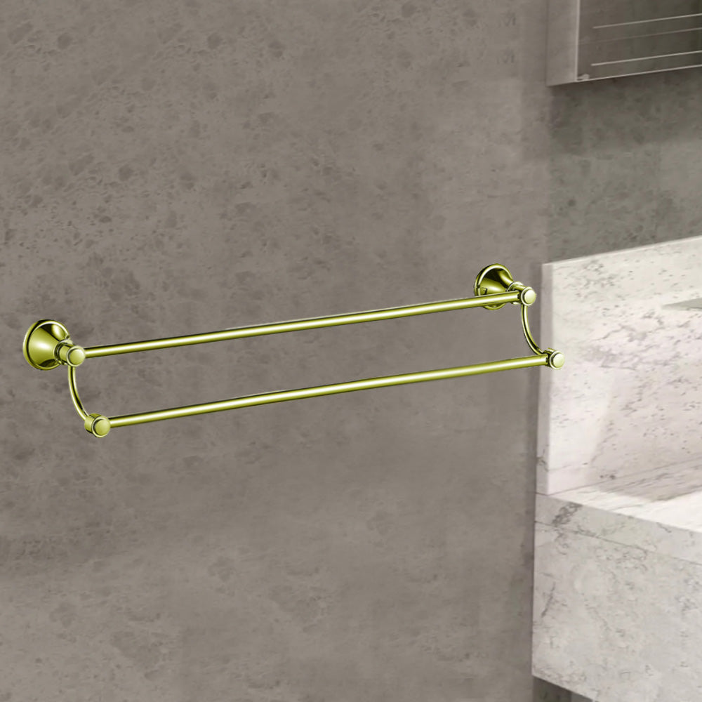 Clasico Vintage Double Towel Rail 600mm in Brushed Gold - 66502-600BG - Bathroom Hub