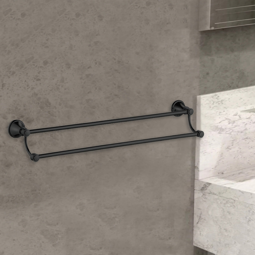 Clasico Vintage Double Towel Rail 600mm in Matt Black - 66502-600MB