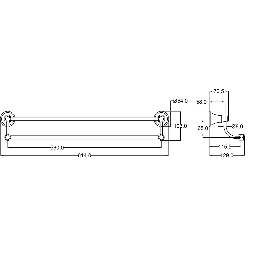 Clasico Vintage Double Towel Rail 600mm - 66502-600