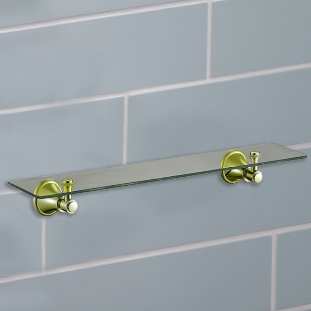 Clasico Vintage Glass Shelf in Brushed Gold - 66509BG - Bathroom Hub