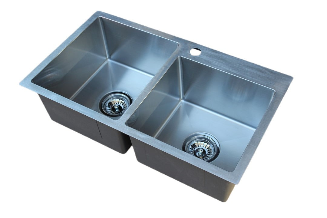 Handmade Stainless Steel Kitchen Sink Double Bowls (70m x 40cm) - HMDB7040 - Bathroom Hub