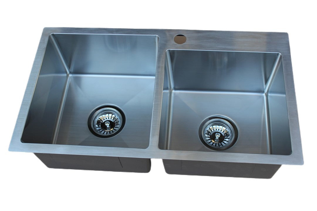 Handmade Stainless Steel Kitchen Sink Double Bowls (70m x 40cm) - HMDB7040 - Bathroom Hub