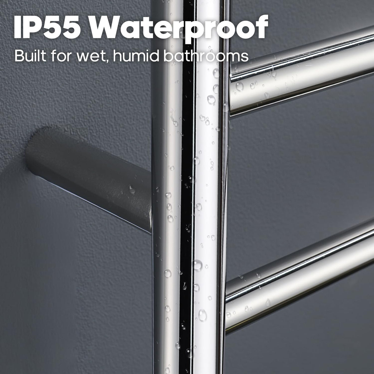 Decaura 7-Bar Heated Towel Rail – Electric Bathroom Towel Warmer, Wall-Mounted Stainless Steel, IP55 Waterproof, Plug-in or Hardwired, 600W x 800H x 122D mm – Chrome