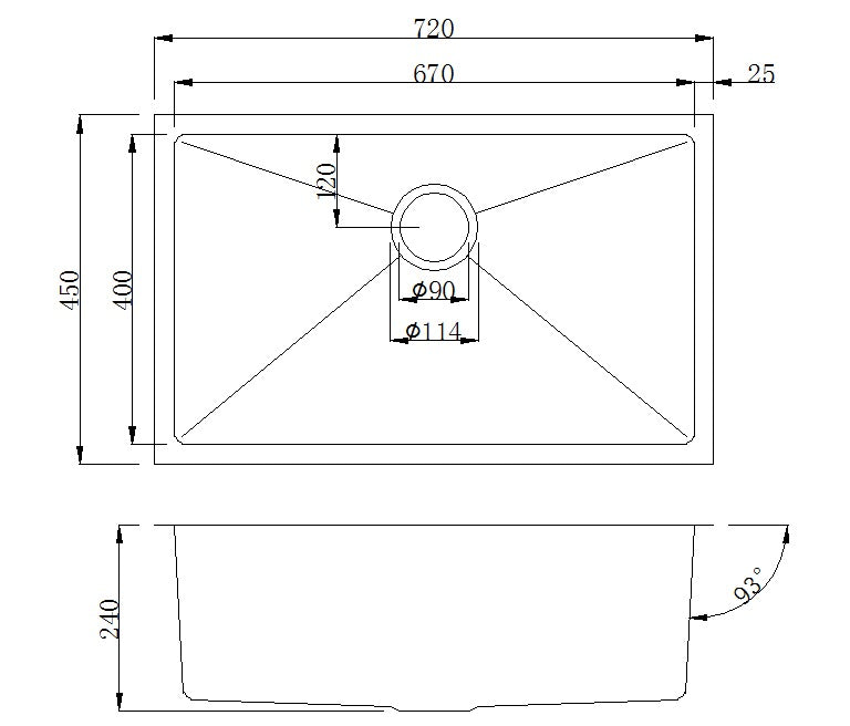 Handmade Stainless Steel Kitchen Sink / Laundry Tub (72cm x 45cm) - HMSB7245R - Bathroom Hub