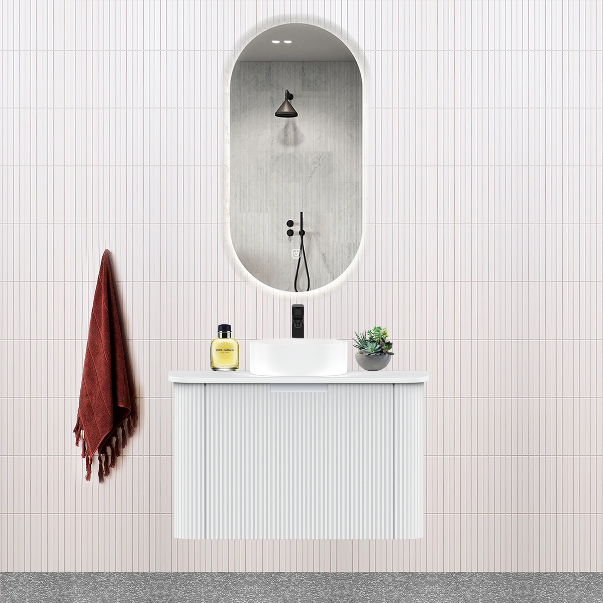 Fluted Matt White Designer Vanity Unit 750mm WH2216S_750_MW