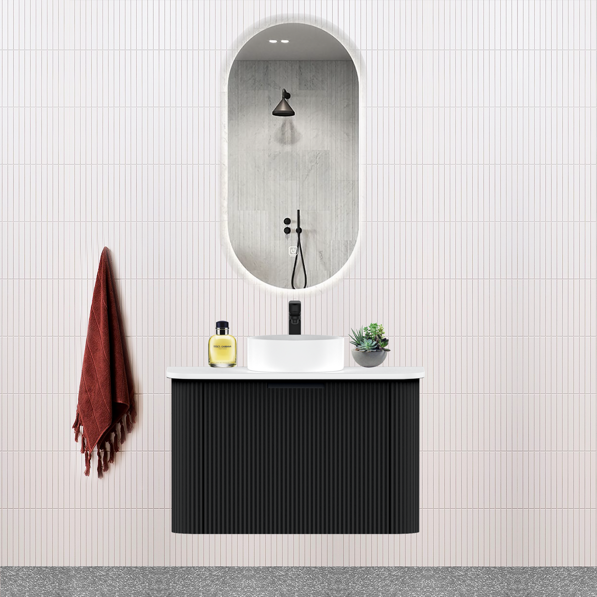 Fluted Matt Black Designer Vanity Unit 750mm WH2216S_750_MB