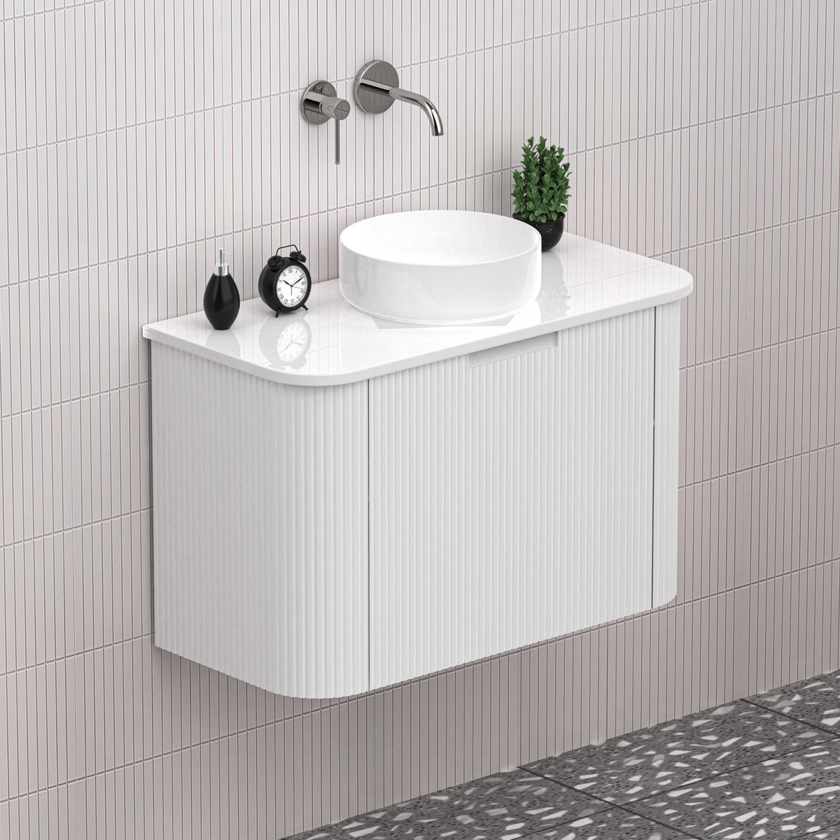 Fluted Matt White Designer Vanity Unit 750mm WH2216S_750_MW