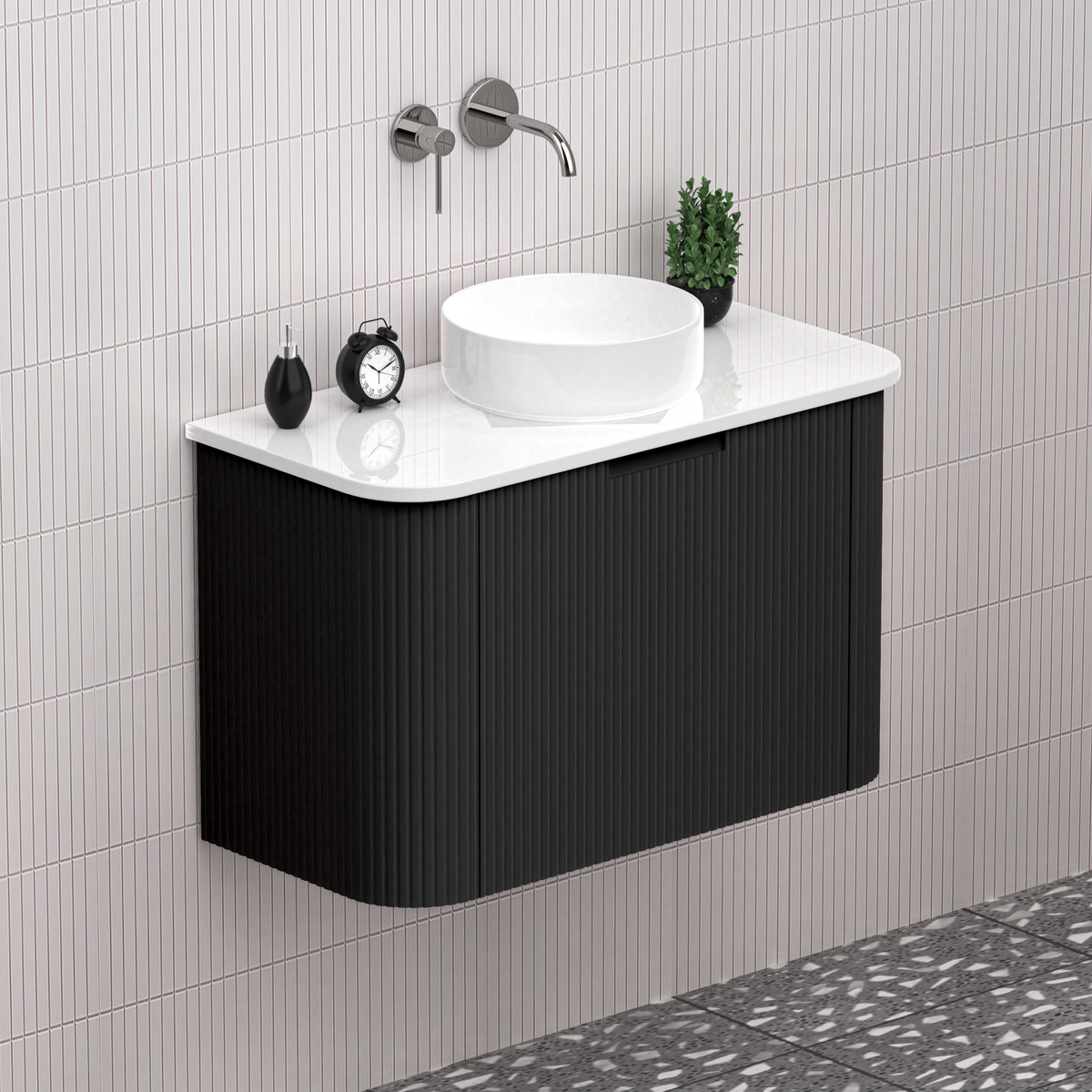 Fluted Matt Black Designer Vanity Unit 750mm WH2216S_750_MB