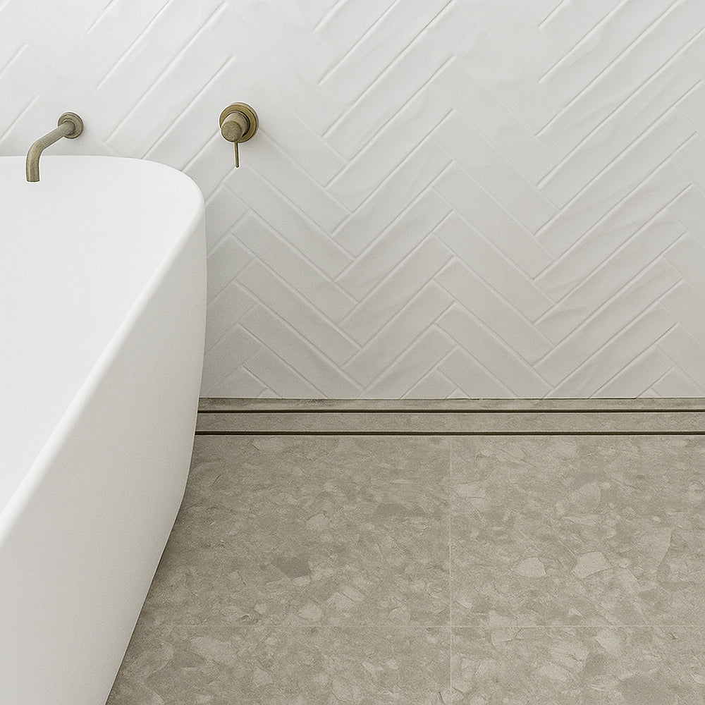 Aluminium Slimline Tile Insert Shower Drain Antique Brass 300-3000x100x21mm - Bathroom Hub