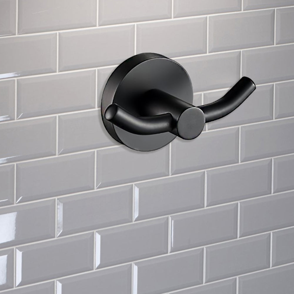 Otus Double Robe Hook Matte Black- 8125-B - Bathroom Hub