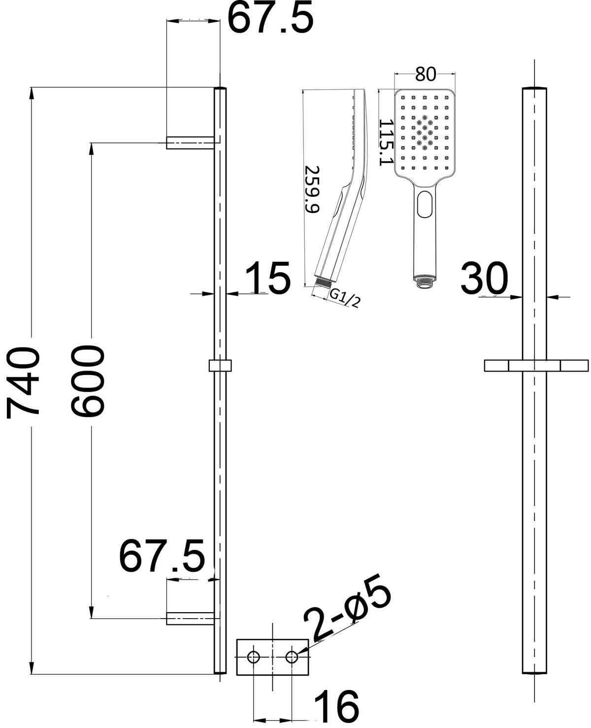 Eden Sliding Shower Rail Gunmetal PSH037-GM - Bathroom Hub