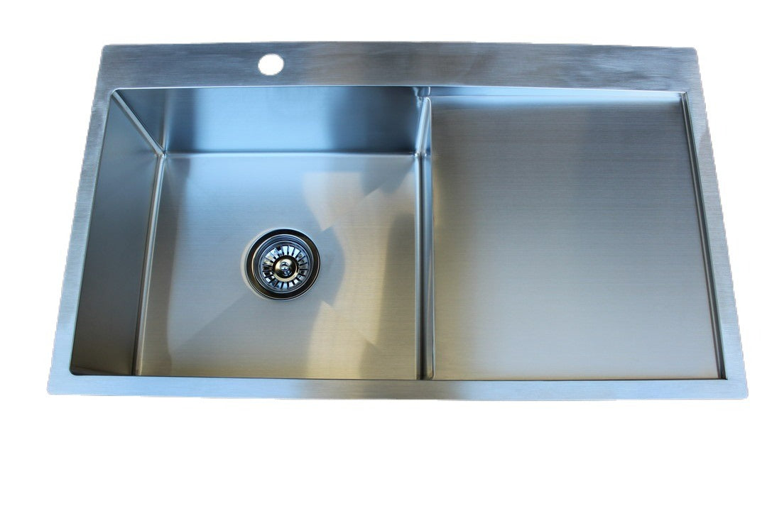Handmade Stainless Steel Kitchen Sink Single Bowl with Drainer (86m x 50cm) - HMSBD8650TH - Bathroom Hub