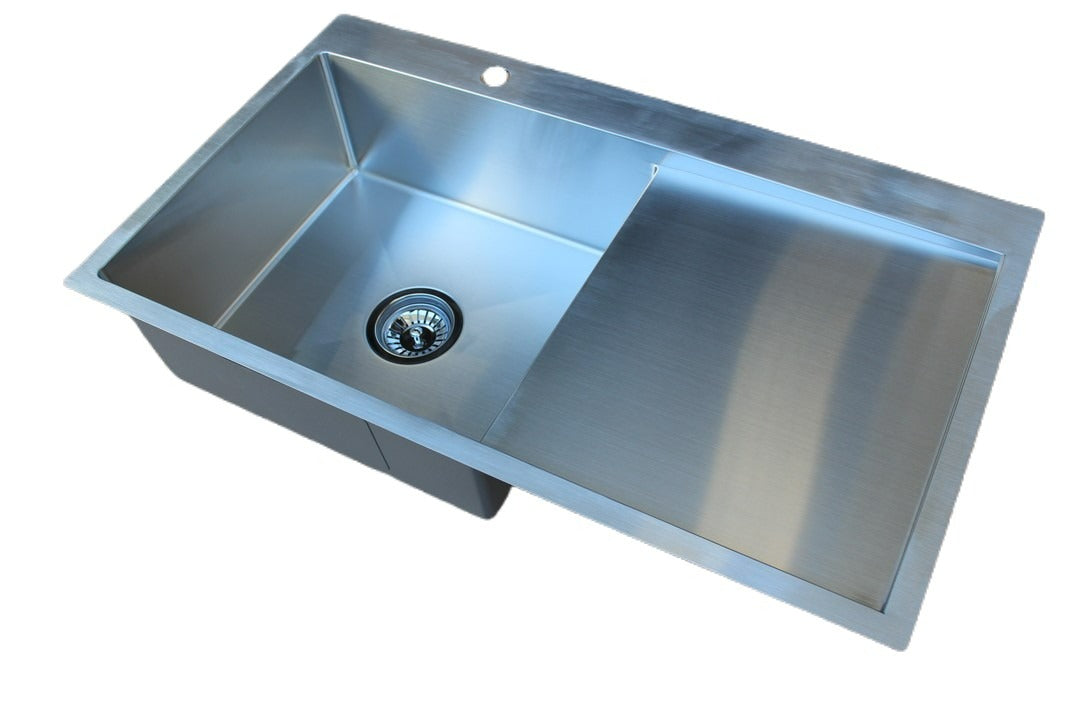 Handmade Stainless Steel Kitchen Sink Single Bowl with Drainer (86m x 50cm) - HMSBD8650TH - Bathroom Hub
