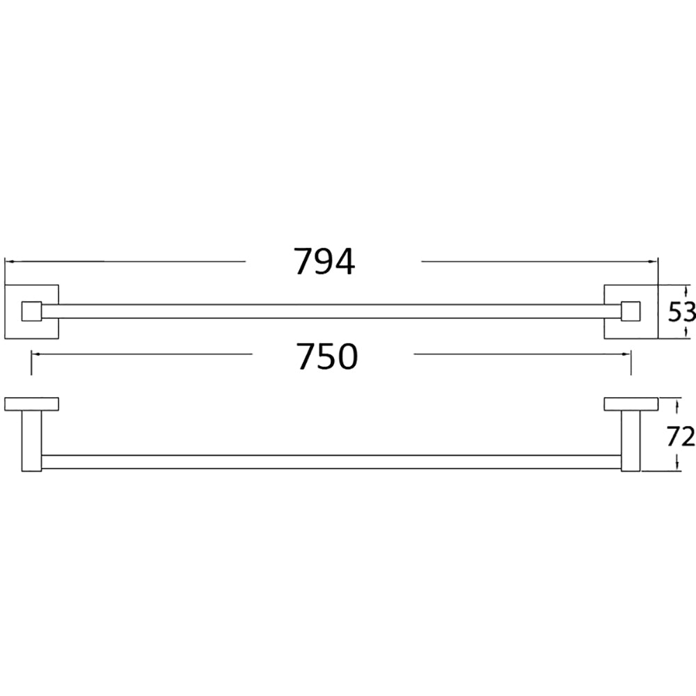 Sara Single Towel Rail 750mm Chrome 8912-750mm - Bathroom Hub