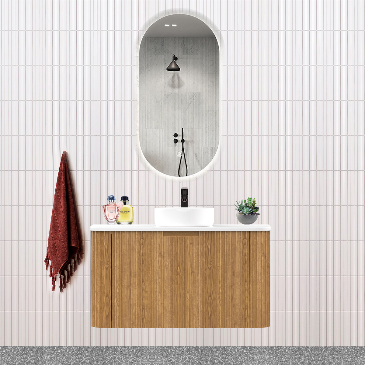 Fluted Timber Oak Designer Vanity Unit 900mm WH2216S_900_OAK