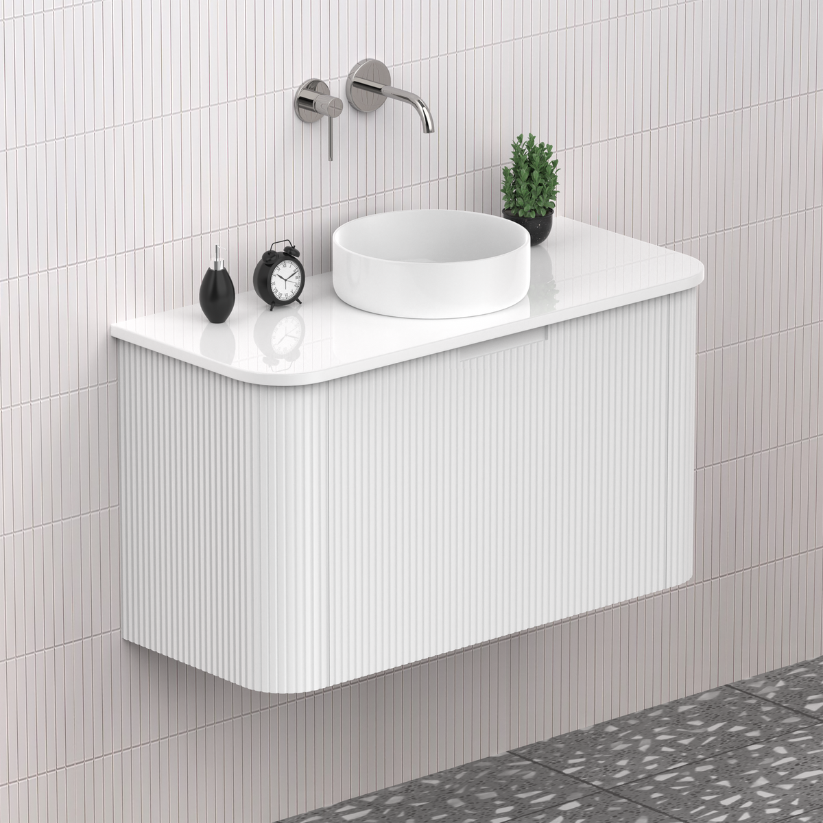 Fluted Matt White Designer Vanity Unit 900mm WH2216S_900_MW - Bathroom Hub