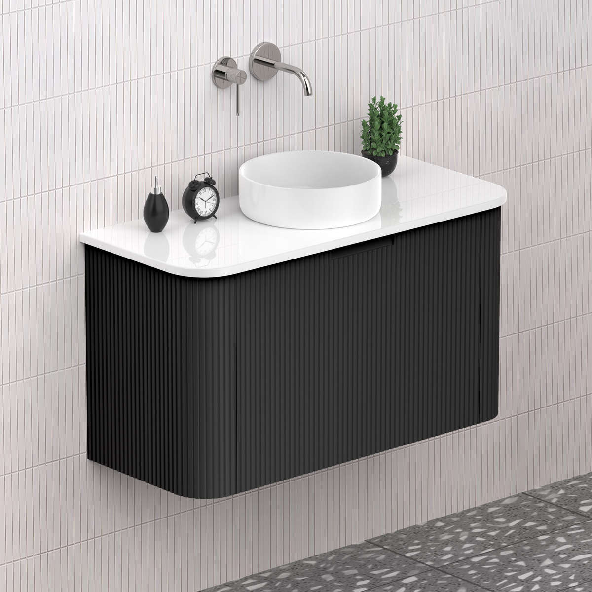 Fluted Matt Black Designer Vanity Unit 900mm WH2216S_900_MB - Bathroom Hub