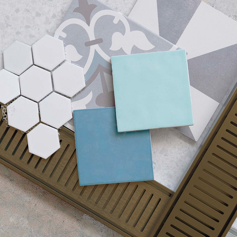 Aluminium Slimline Shower Grate Drain Antique Brass 300-3000x100x21mm