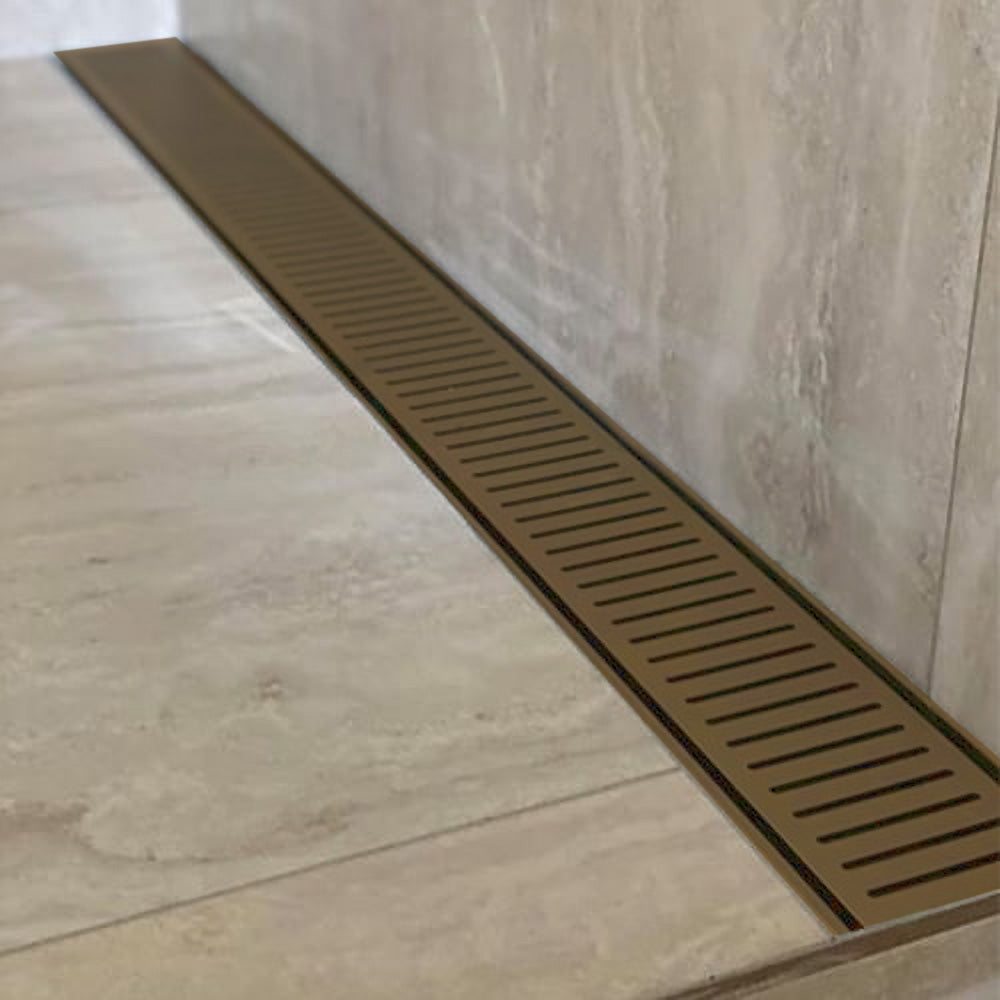 Aluminium Slimline Shower Grate Drain Antique Brass 300-3000x100x21mm - Bathroom Hub