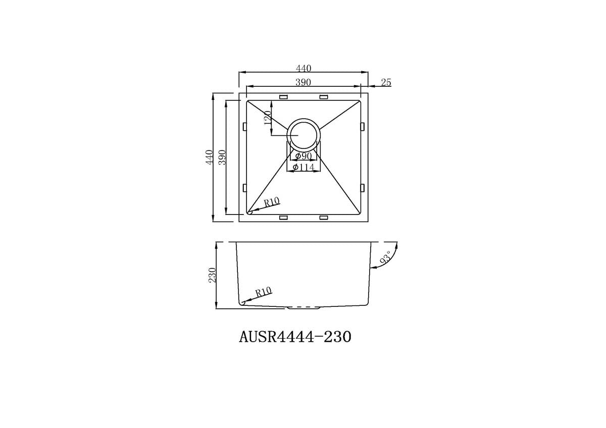 Handmade Stainless Steel Kitchen Sink / Laundry Tub (44cm x 44cm) - HMSB4444R - Bathroom Hub