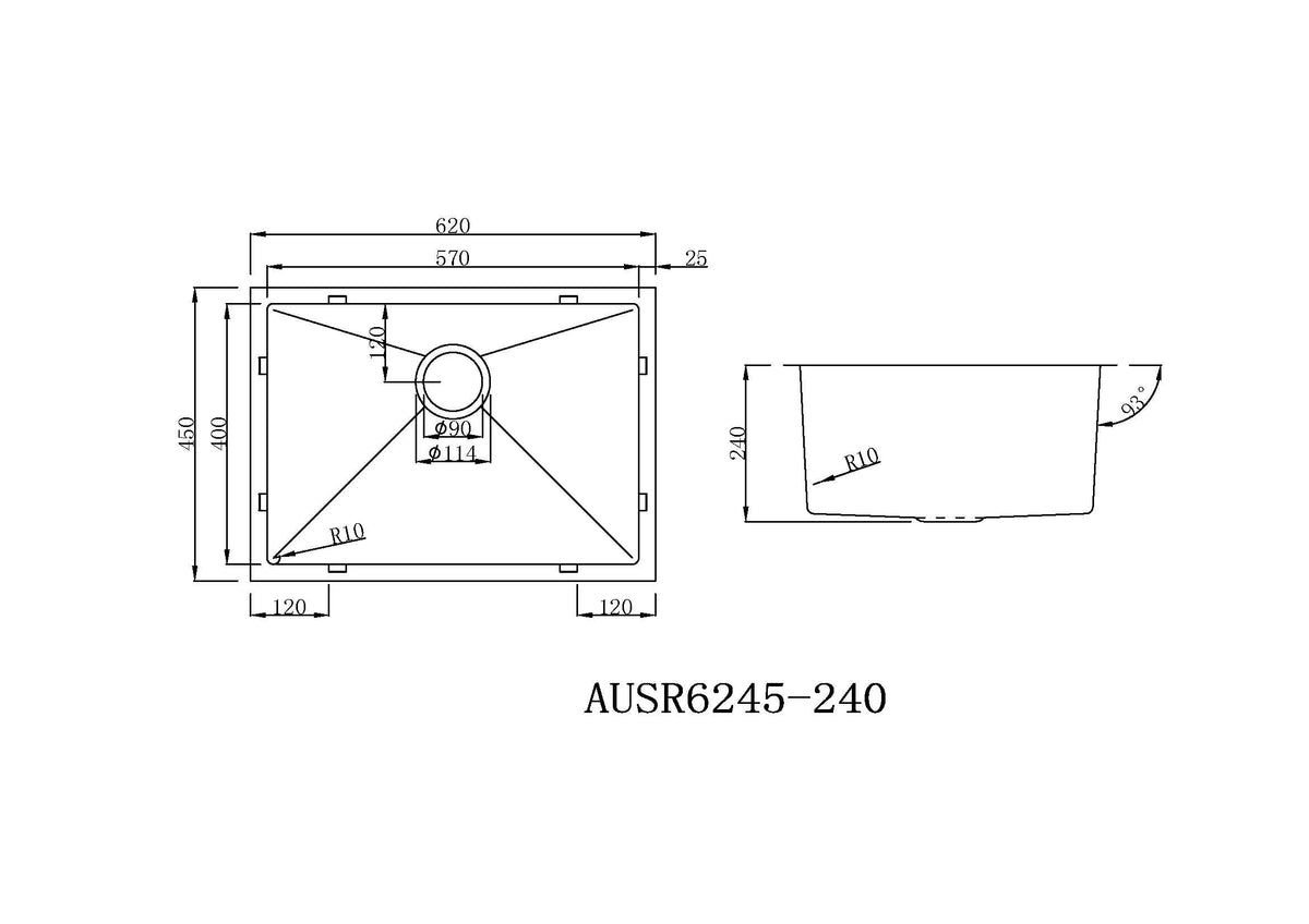 Handmade Stainless Steel Kitchen Sink / Laundry Tub (62cm x 45cm) - HMSB6245R - Bathroom Hub
