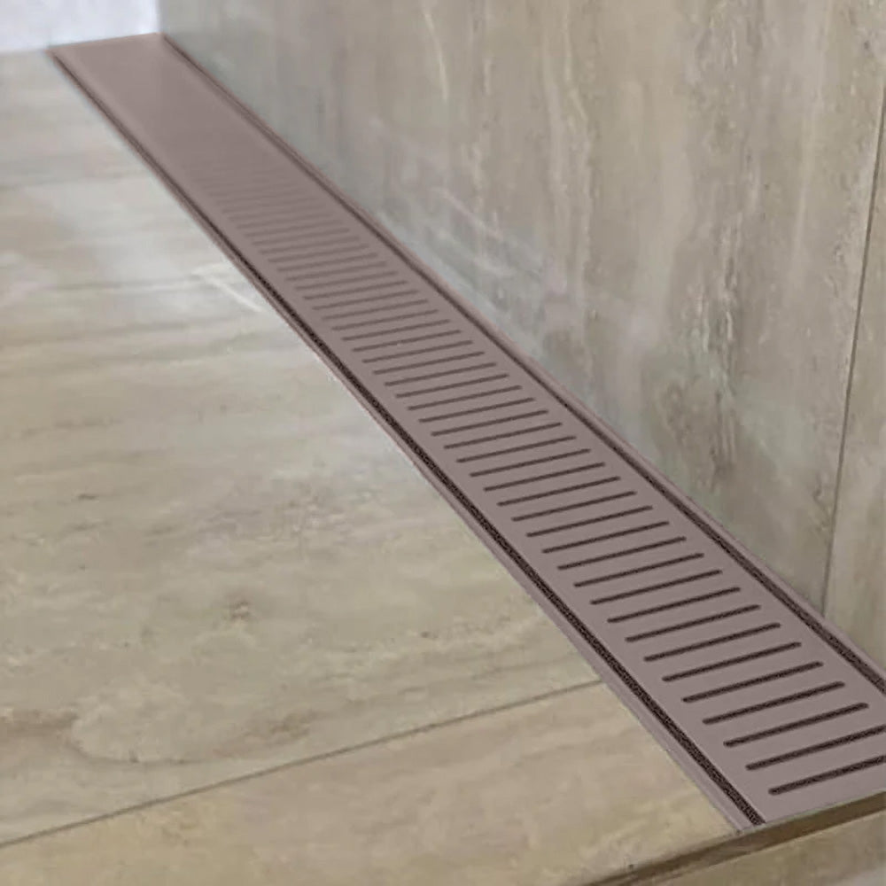 Aluminium Slimline Shower Grate Drain Brush Bronze 300-3000x100x21mm - Bathroom Hub