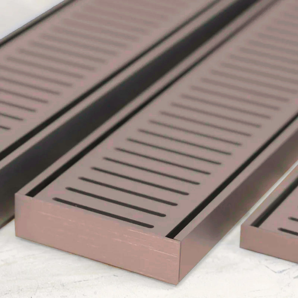 Aluminium Slimline Shower Grate Drain Brush Bronze 300-3000x100x21mm - Bathroom Hub