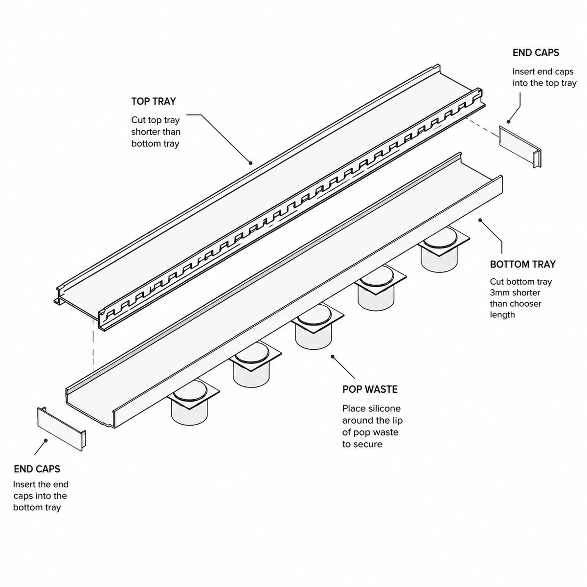 Aluminium Slimline Tile Insert Shower Drain Matt Black - Takes Tiles Up To 20mm
