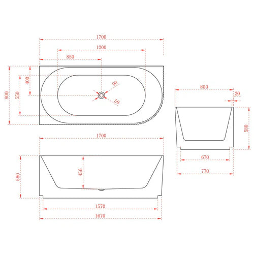 1700 mm Fluted V Groove Corner Matt Black Freestanding Bath - Bathroom Hub