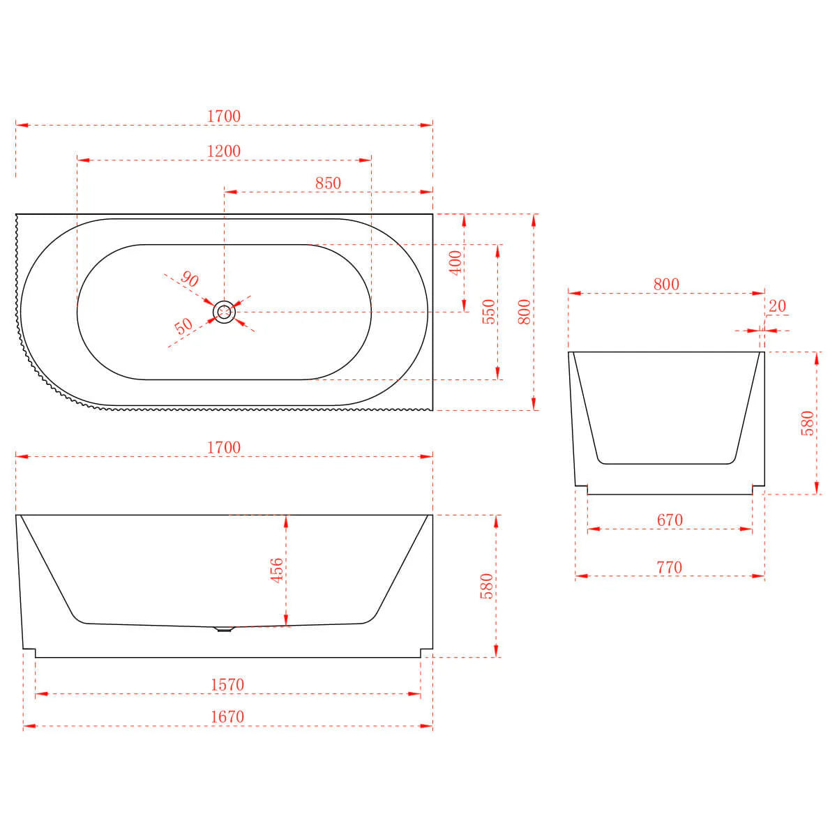 1700 mm Fluted V Groove Corner Matt White Freestanding Bath - Bathroom Hub