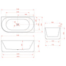 1700mm Fluted V Groove Corner Matt White Freestanding Bath