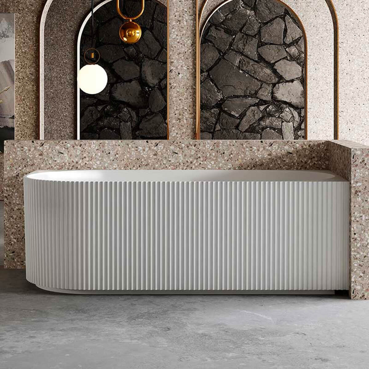1500mm Fluted V Groove Corner Matt White Freestanding Bath - Bathroom Hub