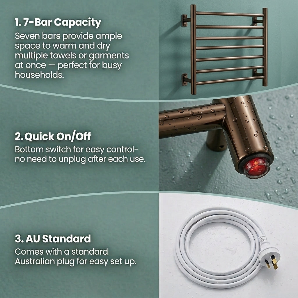 Antique Brass 7-Bar Heated Towel Rail- A7HTR-AB