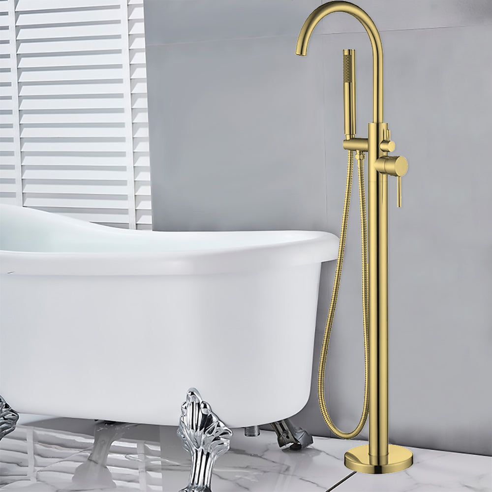 Otus Freestanding Bath Mixer with Hand Shower Brushed Gold - BF2072BG - Bathroom Hub