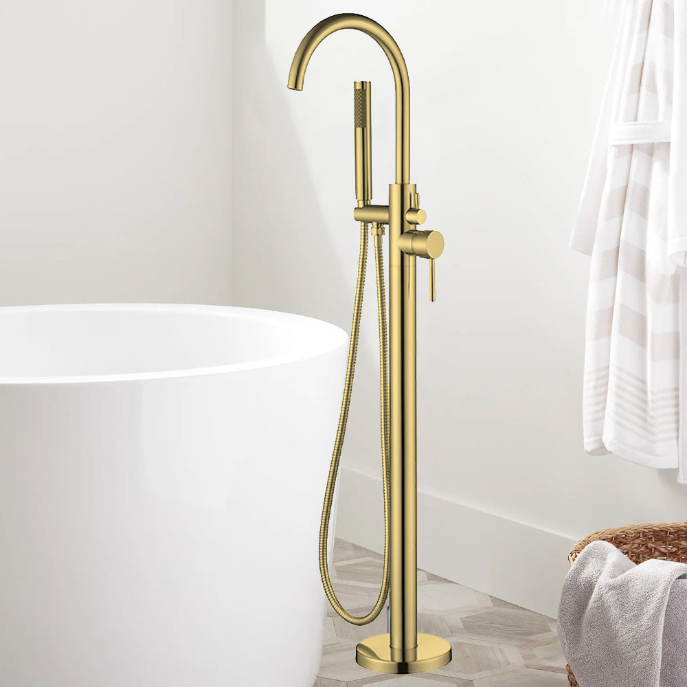 Otus Freestanding Bath Mixer with Hand Shower Brushed Gold - BF2072BG - Bathroom Hub