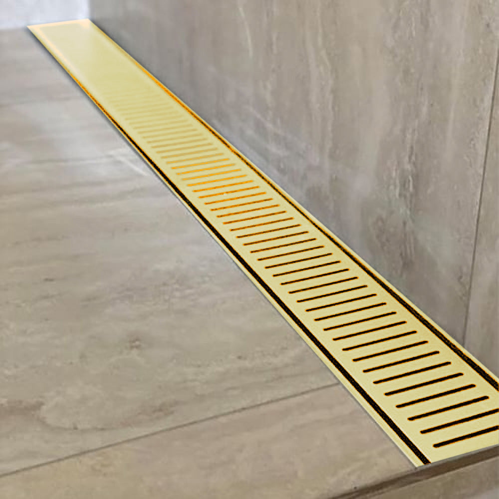Aluminium Slimline Shower Grate Drain Matt Gold 300-3000x100x21mm - Bathroom Hub