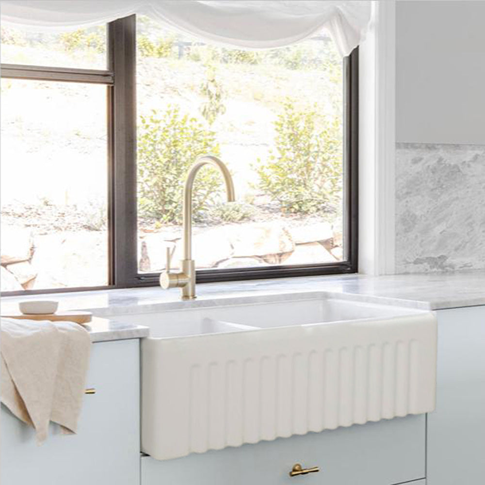 Double Bowl Fire Clay Farmhouse Sink - Bathroom Hub