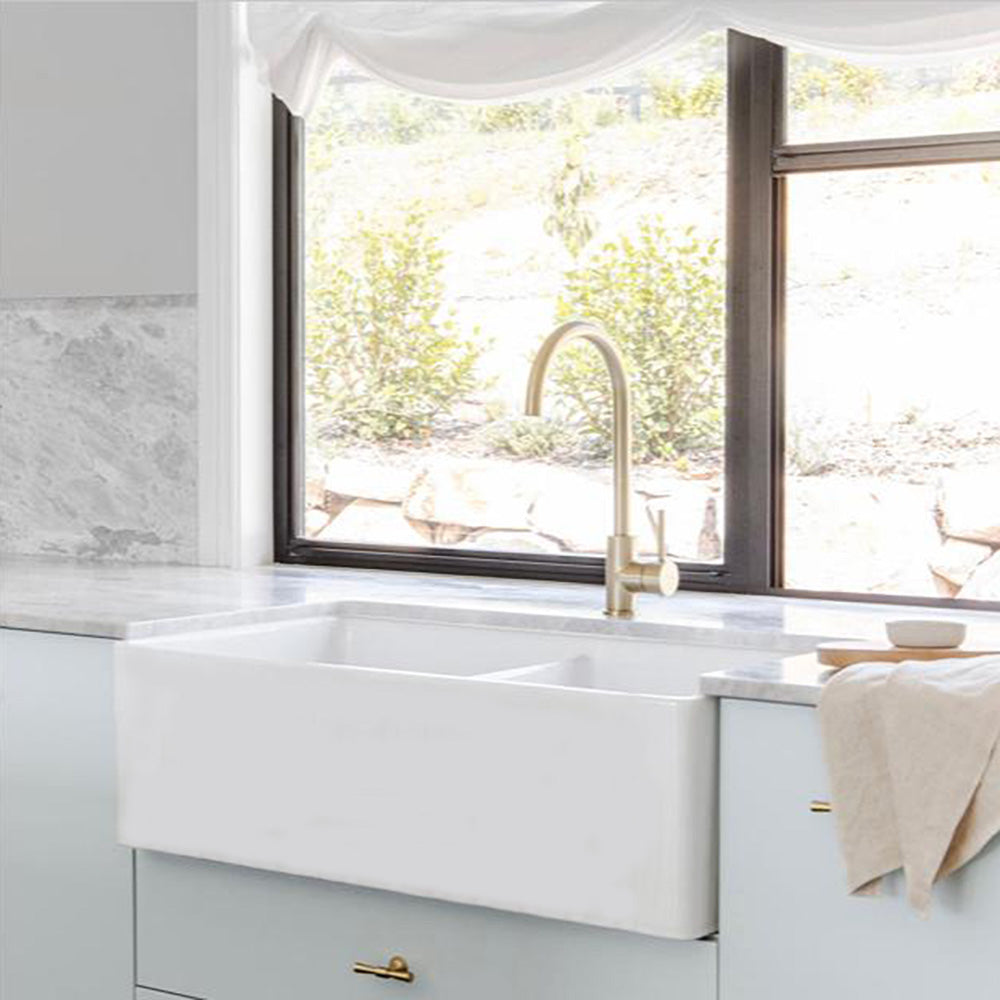 Double Bowl Fire Clay Farmhouse Sink - Bathroom Hub