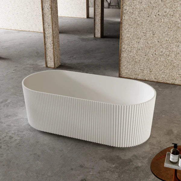 1700mm Avalon Designer V Groove Matt White Freestanding Bath
