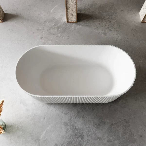 1700mm Fluted V Groove Matt White Freestanding Bath